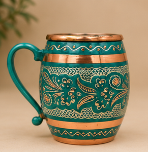 Taza Moscow Mule de Cobre Grabada a Mano en Verde Esmeralda Premium, Jarra de Cerveza con Patrón Floral Tallado de Lujo, Barril de Metal Sólido Resistente - Product Image 4