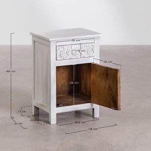 <b>White</b> Washed Wooden Nightstand Carved Door Side <b>Table</b> Bedroom <b>End</b> <b>Table</b> Accent Cabinet - Product Image 3