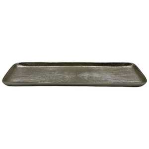 Plateau de service rectangulaire de luxe en métal doré brossé avec rebord incurvé, découpes ovales et poignées latérales pour table basse - Product Image 3