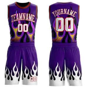 Custom White Purple <b>Flame</b> for Basketball Uniform Set Recycled Polyester OEM Sublimation Anti-Bacterial Unisex Team Jersey Shorts - Product Image 1