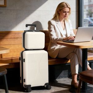 Valigia trolley in PP elegante 2-in-1 con lucchetto non TSA, colore bianco sporco, set da viaggio 12/20 pollici con chiusura a cerniera, misura 20 pollici - Product Image 2