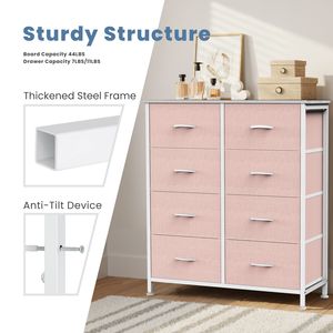 ตู้ลิ้นชัก 8 ชั้นทรงสูงสำหรับห้องนอน พร้อมโครงเหล็กแข็งแรงและท็อปไม้หุ้มผ้า - Product Image 3