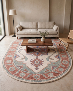 DECORDEC Tapis Oushak Rectangulaire Moderne Antidérapant, Motif Floral Damassé Corail, Sauge, Ivoire, avec Bordure Botanique pour Salon - Product Image 4
