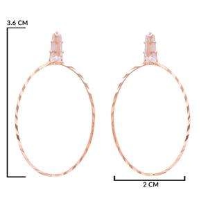 18K Gold Plated Rose Gold Oval Hoop <b>Earrings</b> with <b>Pearl</b> <b>and</b> <b>Diamond</b> Accents - Product Image 4