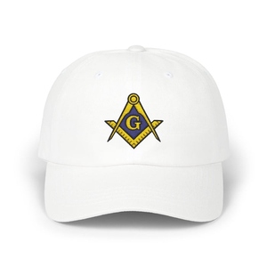 Casquette de baseball ajustable Master Mason Blue Lodge avec logo G brodé or et bleu, motif carré et boussole - Product Image 3