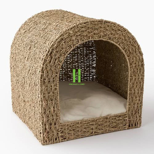 High Quality Customized OEM Indoor Cat <b>Bed</b> Handmade Rattan Cotton Pet Cage Animal Pattern Snap Button Belt Direct Wholesale HNH - Product Image 2