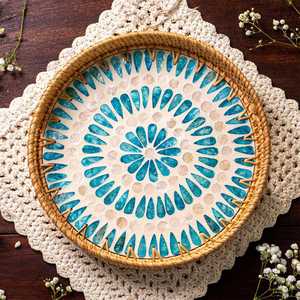 Top Selling Natural Rattan Serving Tray Round Home Decor Storage Food Rattan Tray for Bathroom - Product Image 3