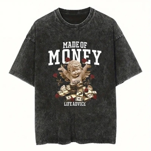 Camisetas de hombre de alta calidad, extragrandes, con lavado ácido, estilo urbano, transpirables, de punto, con estampado gráfico DTG, al por mayor. - Product Image 3