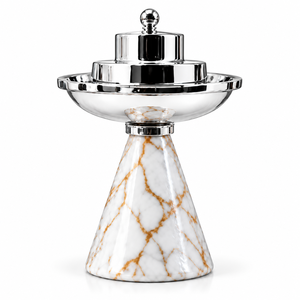 Brûleur à Bakhoor ALABANZA ENTERPRISES en acier inoxydable avec couvercle, design marbre blanc de luxe et veinage doré, pour encens aromatique indien - Product Image 1