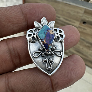 Colgante de Plata de Ley 925 con Diseño de Sobiz, Forma de Cometa, Bisel de Cobre, Turquesa y Azul Púrpura, Estilo Tribal Vintage, Venta al por Mayor - Product Image 3
