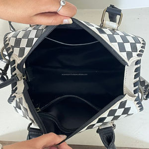 New Checkered Design Custom logo OEM ODM Genuine <b>Leather</b> Medium Size Duffel Travel Bags for Men & Women Wholesale Carry Duffle - Product Image 6