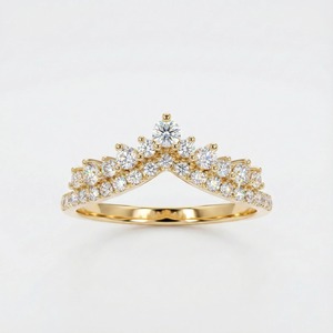 Couronne de diadème en or jaune 14 carats avec diamant rond de laboratoire de 0,55 carat et alliance de mariage Chevron pour femme - Product Image 1
