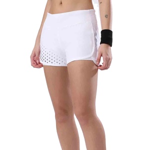 Summer White High Waist Sport Shorts With Geometric Hole Design Breathable Knitted Fit For Women - Product Image 1