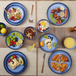 Assiette à dîner en céramique bleu profond, finition brillante, forme ronde moderne, résistante aux éclats, empilable, pour les tables contemporaines - Product Image 3