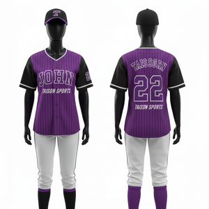 Camiseta de Béisbol para Mujer, 200 GSM, Micro Interlock, Poliéster, Morado, Negro, Blanco, Panel con Rayas Finas, Logotipo Sublimado - Product Image 1