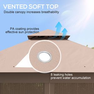 Gazebo in Acciaio 10x11.5 con Tetto a Doppia Ventilazione, Motivi Floreali, Telaio Angolare e Rete per Feste all'Aperto, Colore Marrone, per Ville e Parchi - Product Image 4