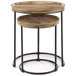 Meubles de salon de luxe de qualité supérieure, en bois, avec dessus rond et base en métal noir avec revêtement en poudre. - Product Image 1