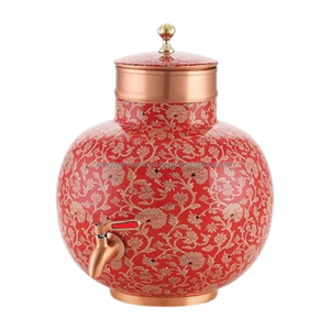 Qualité supérieure en gros imprimé émail motif floral cuivre réservoir d'eau ayurvédique avantages pour la santé pot en cuivre à bas prix - Product Image 6