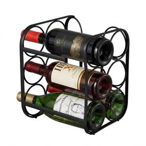 Modern Arched Industrial Stylish Wine <b>Shelf</b> 6 Bottles Countertop Metal Black Cabinet <b>Bar</b> Kitchen Wine Holder With Wood Handle - Product Image 4