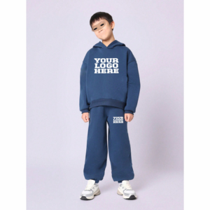 Conjunto de Sudadera con Capucha y Pantalones Deportivos para Niños con Logotipo Personalizado, Traje Deportivo Azul de Algodón, Ropa Casual de Otoño para Niños, Corte Holgado de Longitud Completa - Product Image 1