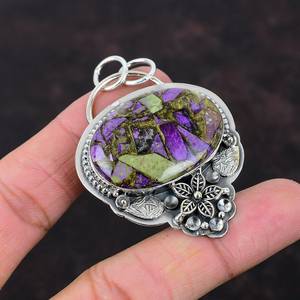 Handmade Copper Purpurite Pendant Sterling Silver Flower Jewelry Natural <b>Purple</b> Gemstone Necklace For Women - Product Image 6