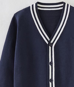 New Spring Autumn Unisex Children's High School 100% Cotton Knitted Cardigan Contrast Casual Top Buttoned Sweater <b>Long</b> Sleeve - Product Image 5