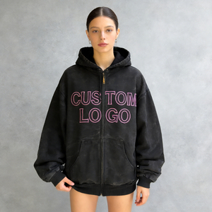 Sudadera con Capucha para Hombre, Negra, Estilo Desgastado, con Logotipo Bordado Personalizado, Bolsillos, Corte Holgado, Informal, Unisex, Ropa Urbana - Product Image 3