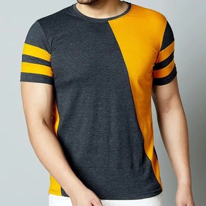 Men's Color Blocked O-Neck Short Sleeve <b>T</b>-<b>Shirt</b> Regular Fit Casual Knitted Solid Design White <b>Orange</b> Navy Blue - Product Image 5