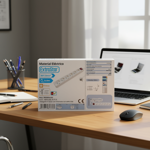 Multiprise 6 prises avec interrupteur et câble, 6 bases, en plastique, origine Espagne, pour fournitures de bureau - Product Image 3