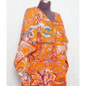 Vestido Maxi Kaftan de Algodón Indio con Estampado Floral Vintage, Cuello en V, Sin Mangas, Silueta Ajustada, Ecológico, Informal, para la Playa o como Ropa de Dormir - Product Image 4