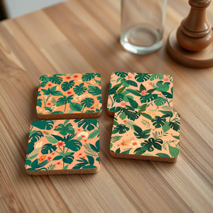 Tapis en bois vintage à motif feuille de palmier, réutilisables, résistants à la chaleur, écologiques, vert, jaune, turquoise, accessoires de table NEHA ENTERPRISES - Product Image 4