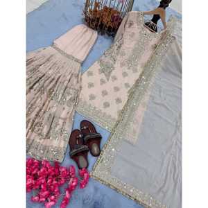 Ensembles pour femmes de créateur Pure Heavy Faux Georgette Top Plazzo & Dupatta pour un look de fête - Product Image 5