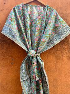 Robe kaftan personnalisée pour femme, imprimé, en coton, avec ceinture intérieure et fentes latérales, imprimé à la main, kaftan en coton, tenue de plage - Product Image 3