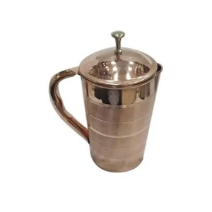 Carafe en cuivre pur de grande taille, de qualité supérieure, de couleur or rose, au design antique, avec poignée, pour l'eau potable. - Product Image 1