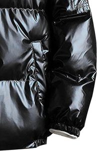 OEM LOW MOQ High Quality Coated <b>Canvas</b> Glossy Puffer Jacket Waterproof Breathable Oversized Streetwear Hoodie Thin Patchwork - Product Image 4