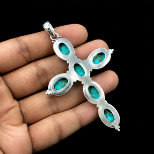 Pendentif croix turquoise en argent vieilli, bijou fantaisie bohème western pour femme - Product Image 4