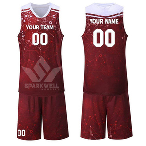 Ensemble de maillots de basket-ball sublimés personnalisés pour hommes, sans manches, col en V, polyester respirant, vêtements de sport d'été - Product Image 6