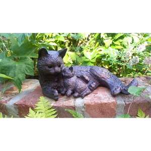 Fabricant sur mesure d'objets artisanaux, sculpture de chat avec chaton en fonte, finition bronze - Product Image 5