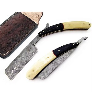 Navaja de Afeitar Recta de Acero de Damasco Forjada a Mano, Estilo Vintage, Mango de Madera, Herramienta de Afeitar de Precisión para Barberos - Product Image 1