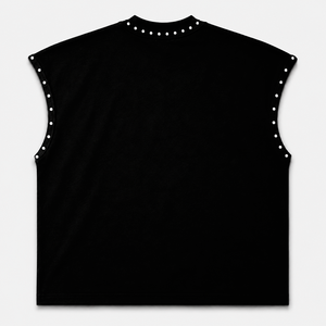 SHH INDUSTRIES Custom Oversized Sleeveless Tank <b>Top</b> <b>Skull</b> Motorcycle Graphic Washed Heavy Cotton Studded Neck Streetwear Vintage - Product Image 2