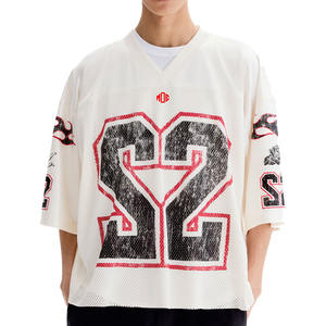 Camiseta Deportiva Blanca Lisa Personalizada al por Mayor, Estilo American Football, con Número Estampado, Ropa Casual Urbana, Suministro al por Mayor - Product Image 1