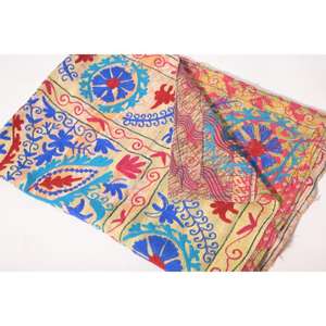 Lavinas Hand Embroidered Kantha Suzani <b>Quilt</b> Vintage Cotton Floral Boho Bedspread Indian <b>Throw</b> Blanket Eco-Friendly Washable - Product Image 5