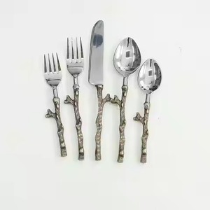 Wholesale Price <b>Cutlery</b> Set Forged Scroll Swirl End Handle Stainless Steel 5pcs Rustic Restaurant Fine Dining <b>Cutlery</b> Set - Product Image 2