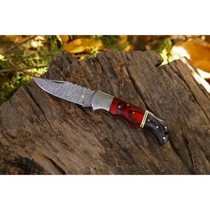 Cuchillo Plegable Personalizado de Acero Damasco Inoxidable con Punta Caída, Mango de Madera Roja, Grosor de Hoja Personalizado, DIY, OEM, para Caza, Cuchillo de Bolsillo - Product Image 3