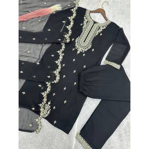 Ensemble de costume haut-bas et Dupatta pour femme avec broderie et codage de travail Dori-Sequence - Product Image 5