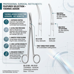 Tijeras de Disección Toennis-Adson de Alta Calidad, 175 mm, Acero Inoxidable, Tijeras Quirúrgicas con Puntas Curvas para Cirugía Plástica - Product Image 2