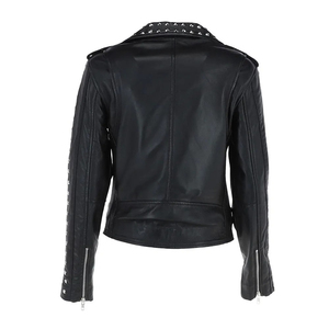 Blouson en cuir noir pour homme avec détails rivets et fermeture éclair, coupe courte ajustée, style moto, pour l'automne et l'hiver - Product Image 2