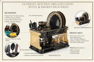 Organizador de fregadero de cocina sobre encimera con escurridor, soporte para cubiertos para platos y tazones, uso doméstico - Product Image 4
