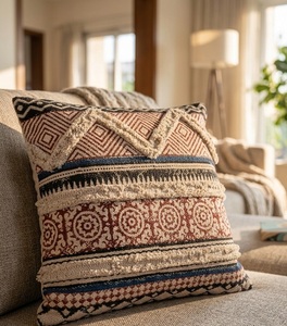 Funda de Cojín Bohemian Heritage con Rayas Estampadas a Mano, Funda de Almohada de Algodón para Sofá, Cama y Decoración del Hogar - Product Image 3