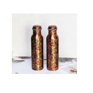 Bouteille d'eau en cuivre moderne faite à la main de haute qualité, imprimée de motifs floraux, pour le yoga, portable, écologique, à boire directement - Product Image 5